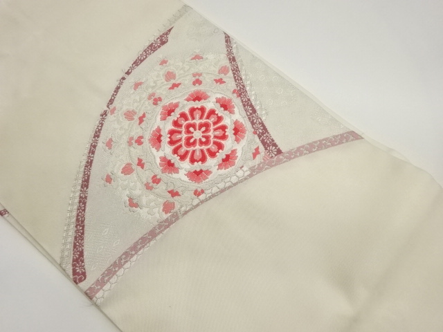 曲線に華紋・花唐草模様織出し名古屋帯